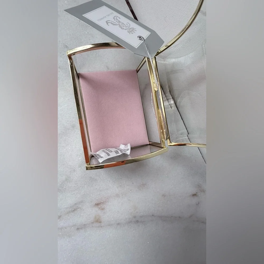 Gold trim and Glass Jewelry Box vintage style pink cushion